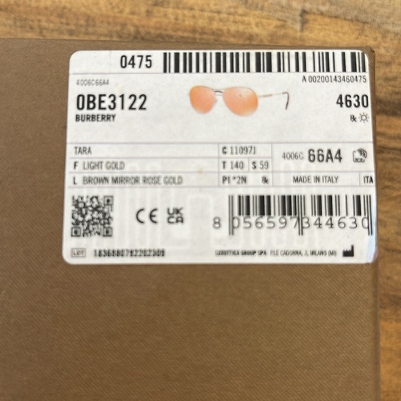 BURBERRY BROWN MIRROR & ROSE GOLD AVIATOR SUNGLASSES - Picture 5 of 5